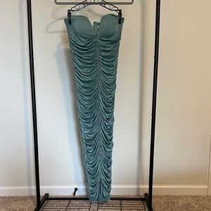 Fashion Nova Strapless Ruched Dress - Teal